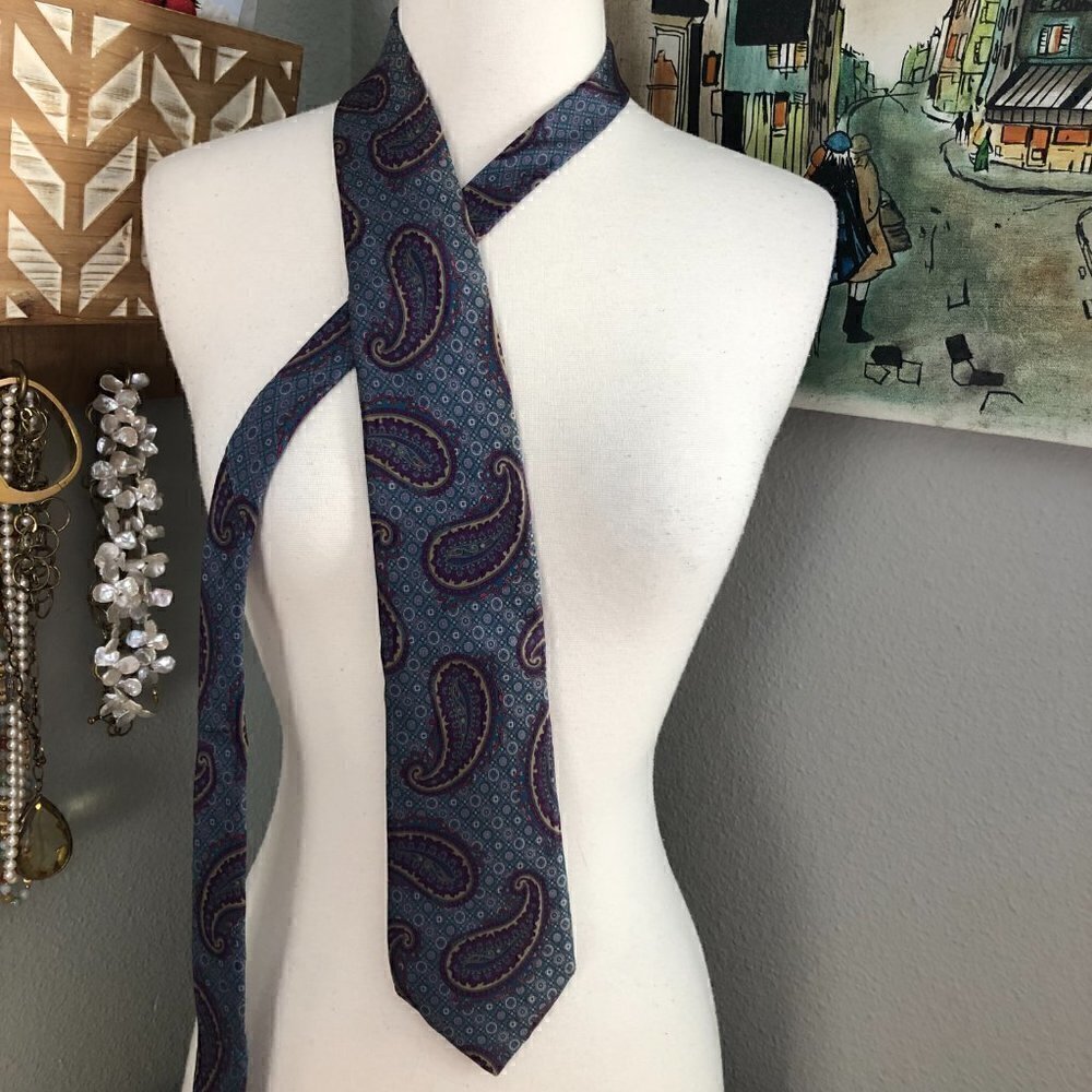Liberty of London Silk Necktie Men's Blue Purple & Gold Floral Paisley Tie